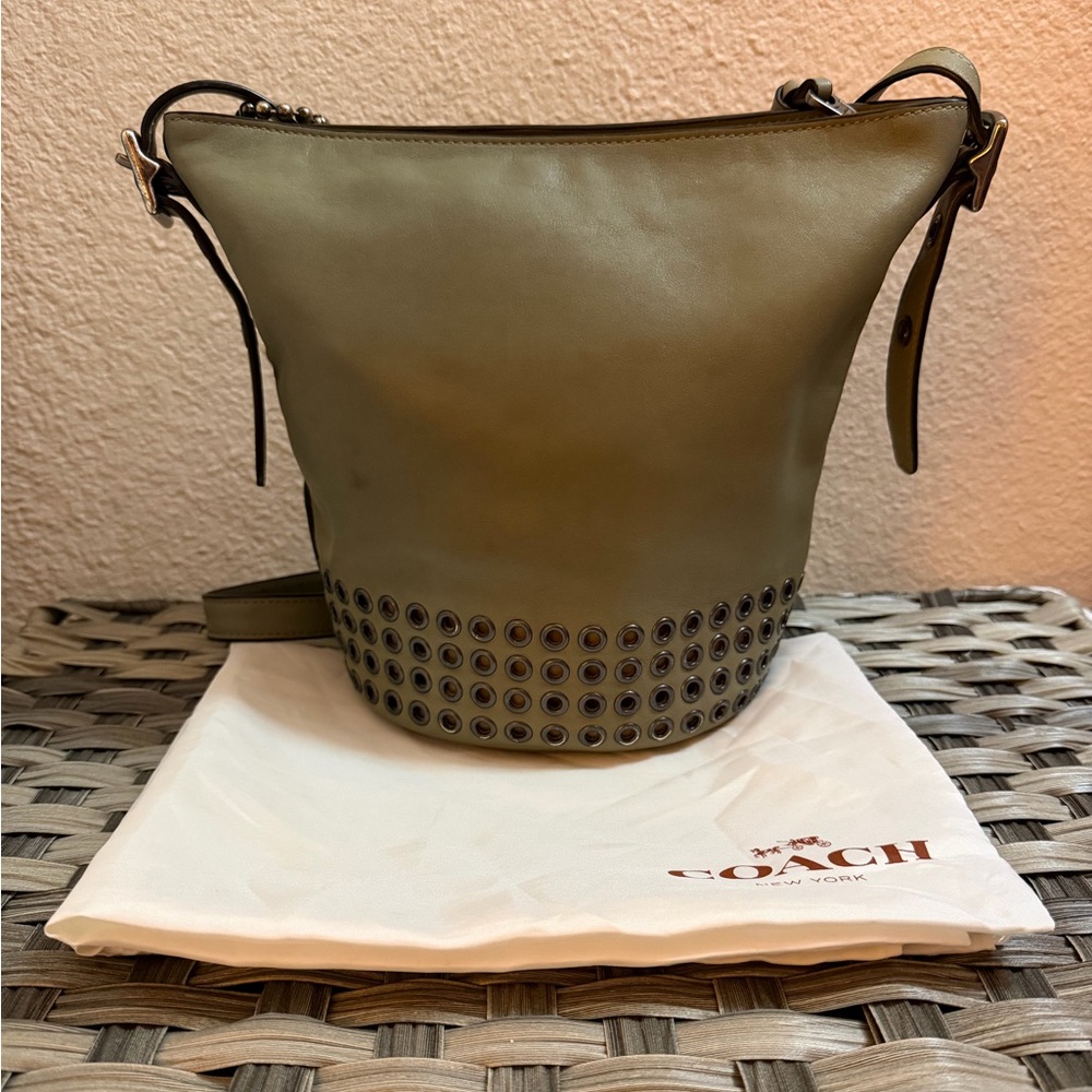 Coach Bleecker Grommets Leather Bucket Crossbody Olive Green 32386 - Picture 5 of 16